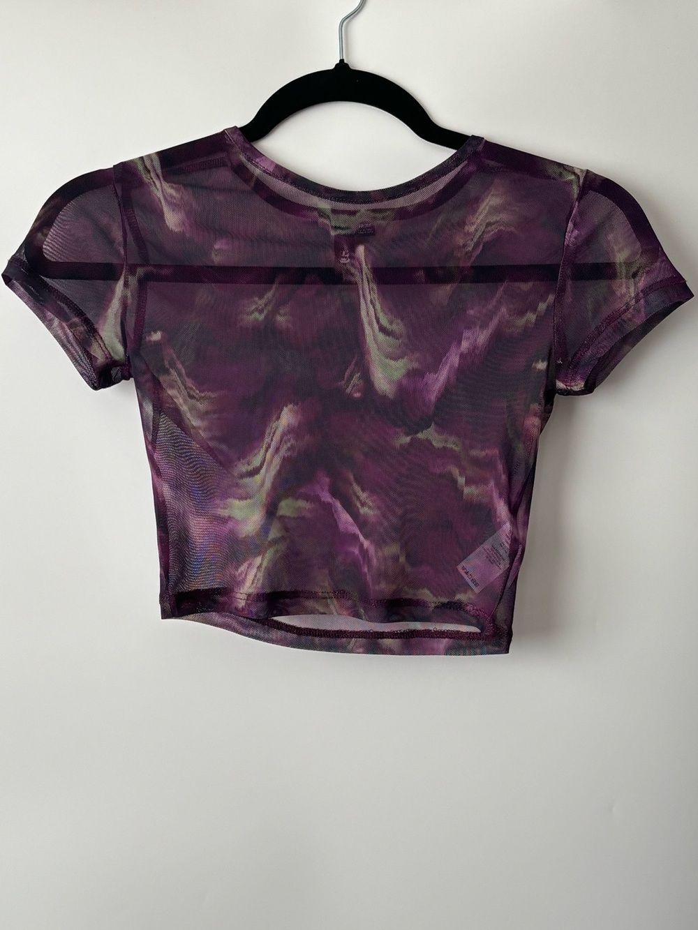 g Y2K Sheer Mesh Abstract Print Crop Top Baby Tee Size XS